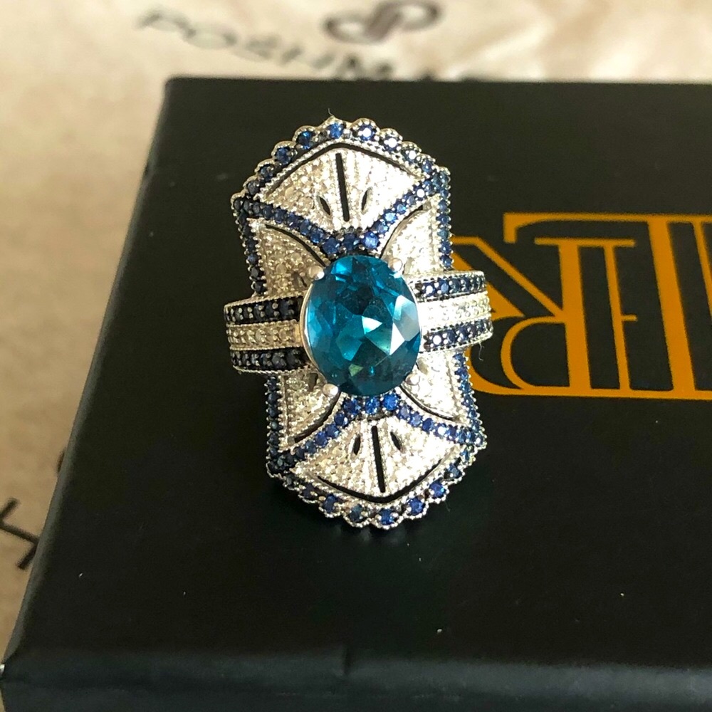 Rarities 5.39 ct. London Blue Topaz Ring Shield - Picture 4 of 10